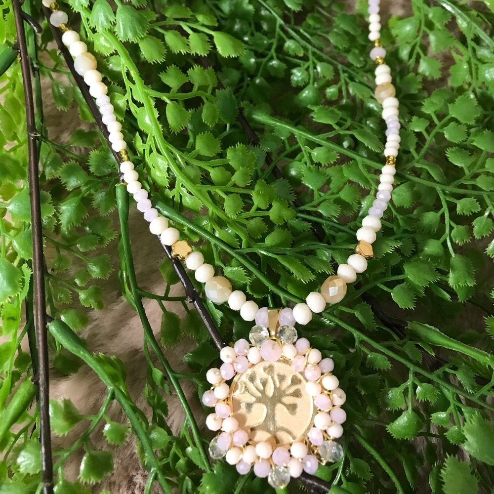 HANDMADE Tree Of Life Necklace Crystal Gold Plated